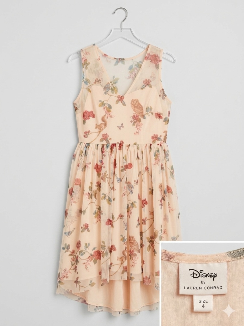 LC Lauren Conrad Peach Floral Chiffon Overlay Dress